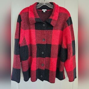 J. JILL Womens Red & Black Buffalo Plaid Wool Blend Button Up Cardigan - 2X